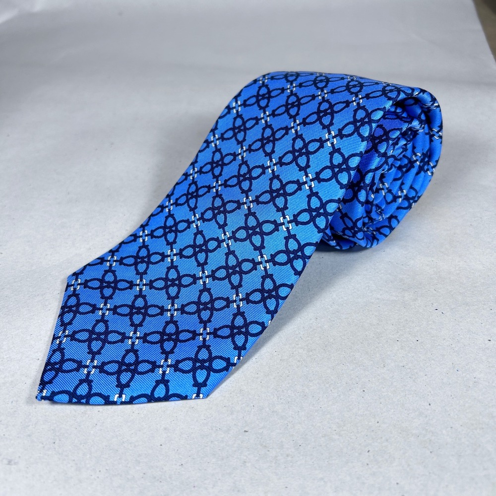 Brooks Brothers Tie Mens Blue Silk Chain Link Italian Silk handmade in the USA